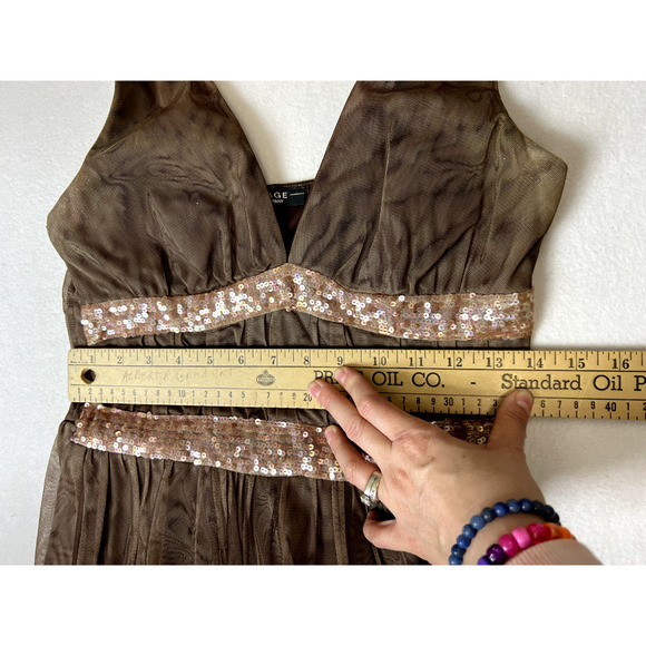 Vintage 90's RAMPAGE Dress sz 7‎ Tulle mesh halter babydoll sequins Forest Fairy - Picture 8 of 10